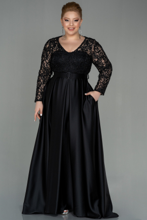 Long Black Satin Plus Size Evening Dress ABU2872