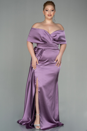 Long Lavender Satin Plus Size Evening Dress ABU2873