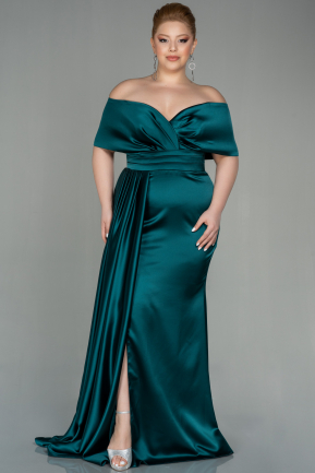 Long Emerald Green Satin Plus Size Evening Dress ABU2873