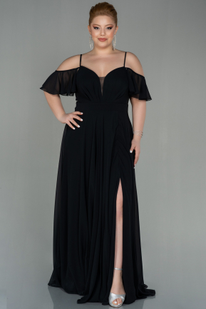 Long Black Chiffon Plus Size Evening Dress ABU2875