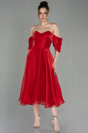 Midi Red Evening Dress ABK1659