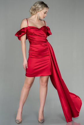 Short Red Satin Invitation Dress ABK1632