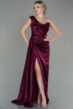Long Cherry Colored Satin Prom Gown ABU2173