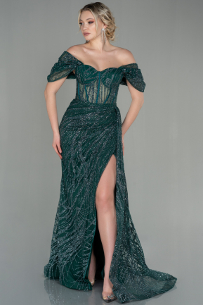 Long Emerald Green Plus Size Evening Dress ABU3097