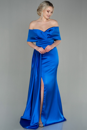 Long Sax Blue Satin Evening Dress ABU2893