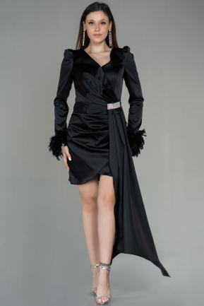 Short Black Satin Invitation Dress ABU2902