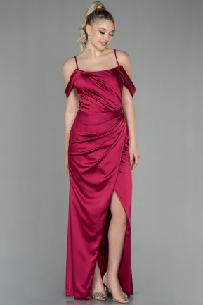 Long Cherry Colored Satin Prom Gown ABU2836