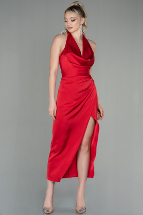 Red Midi Satin Invitation Dress ABK1616