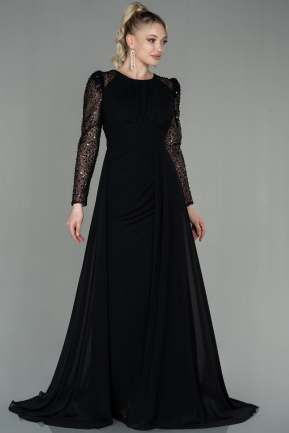 Long Black Chiffon Evening Dress ABU2916