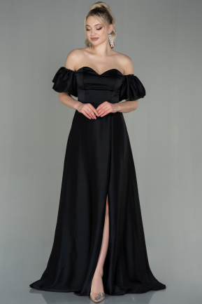Long Black Satin Prom Gown ABU2917