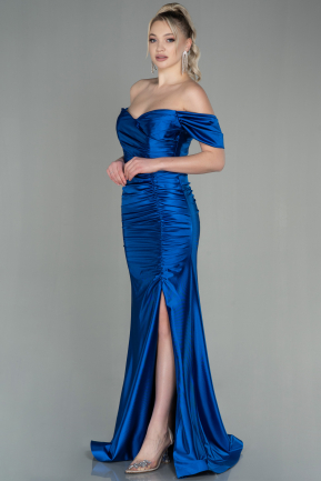 Sax Blue Long Satin Evening Dress ABU2814