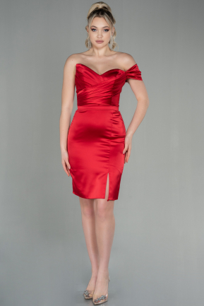 Short Red Satin Invitation Dress ABK1652