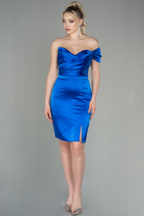 Short Sax Blue Satin Invitation Dress ABK1652