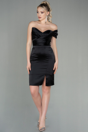 Short Black Satin Invitation Dress ABK1652