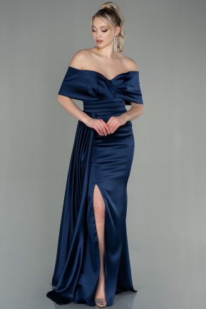 Long Navy Blue Satin Evening Dress ABU2893