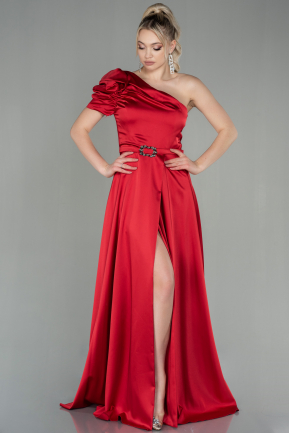 Long Red Satin Engagement Dress ABU1270
