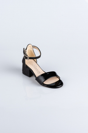 Black Patent Leather-Silvery Kids Shoe SE768