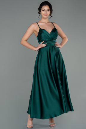 Midi Emerald Green Satin Evening Dress ABK1585