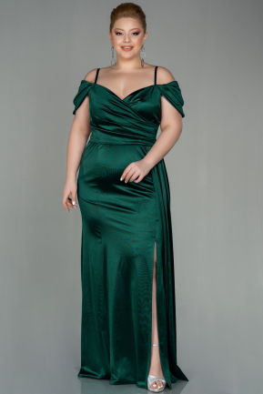 Long Emerald Green Satin Plus Size Evening Dress ABU2855