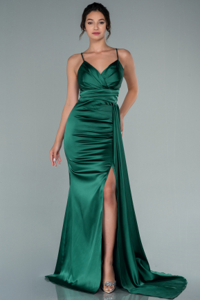 Long Emerald Green Satin Engagement Dress ABU2495