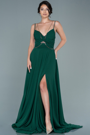 Long Emerald Green Chiffon Prom Gown ABU2669