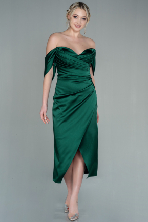 Midi Emerald Green Satin Invitation Dress ABK1608