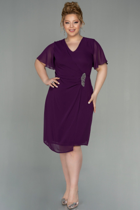 Midi Purple Chiffon Plus Size Evening Dress ABK1660