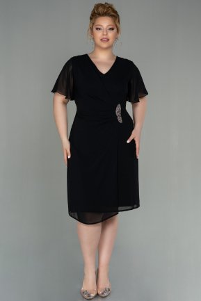 Midi Black Chiffon Plus Size Evening Dress ABK1660