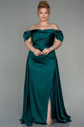 Long Emerald Green Satin Plus Size Evening Dress ABU2923