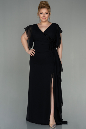 Long Black Chiffon Plus Size Evening Dress ABU2928