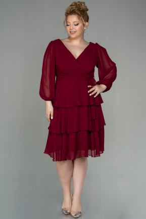Burgundy Short Chiffon Oversized Evening Dress ABK1002