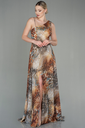 Long Leopar-Brown Chiffon Evening Dress ABU2936