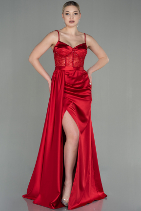 Long Red Satin Evening Dress ABU2130