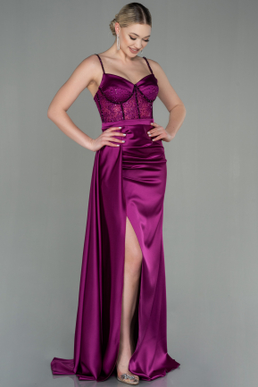 Fuchsia Long Satin Evening Dress ABU2130