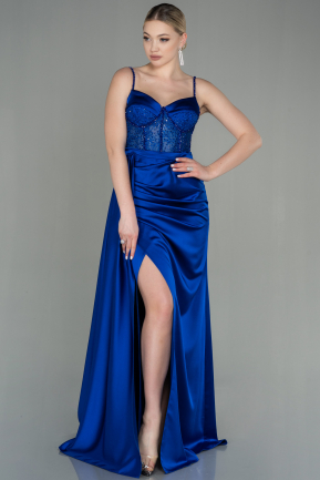 Sax Blue Long Satin Evening Dress ABU2130