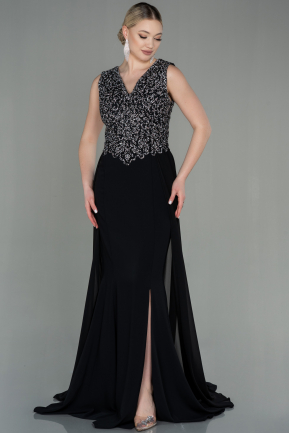 Long Black-Silver Chiffon Mermaid Evening Dress ABU2946