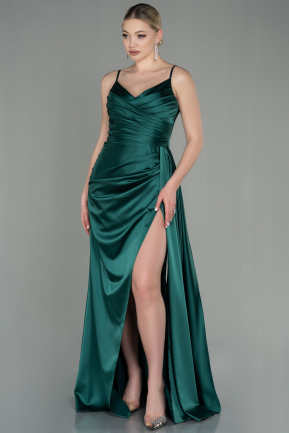 Long Emerald Green Satin Prom Gown ABU2273