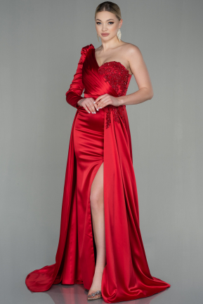 Red Long Satin Evening Dress ABU2610