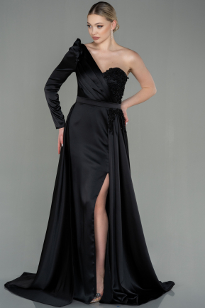 Black Long Satin Evening Dress ABU2610