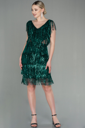 Short Emerald Green Scaly Invitation Dress ABK1675
