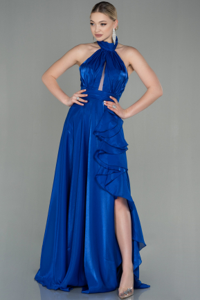 Long Sax Blue Chiffon Prom Gown ABU2960