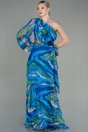 Long Blue Chiffon Evening Dress ABU2945