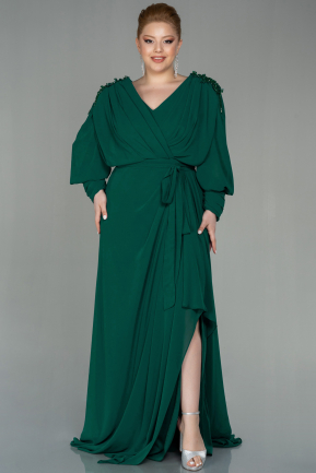 Long Emerald Green Chiffon Plus Size Evening Dress ABU2865