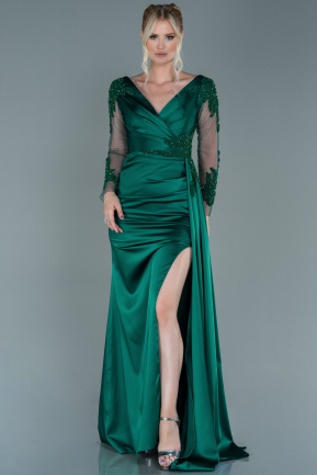 Emerald Green Long Satin Evening Dress ABU2401