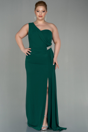 Long Emerald Green Chiffon Plus Size Evening Dress ABU2858