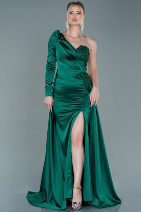 Long Emerald Green Satin Evening Dress ABU2610