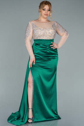 Long Emerald Green Satin Plus Size Evening Dress ABU2315