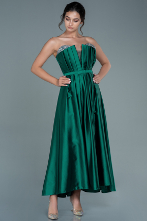 Midi Emerald Green Satin Evening Dress ABK1508