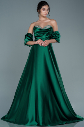Long Emerald Green Satin Evening Dress ABU2614