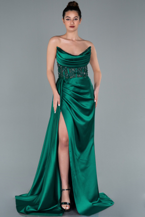 Long Emerald Green Satin Evening Dress ABU2127